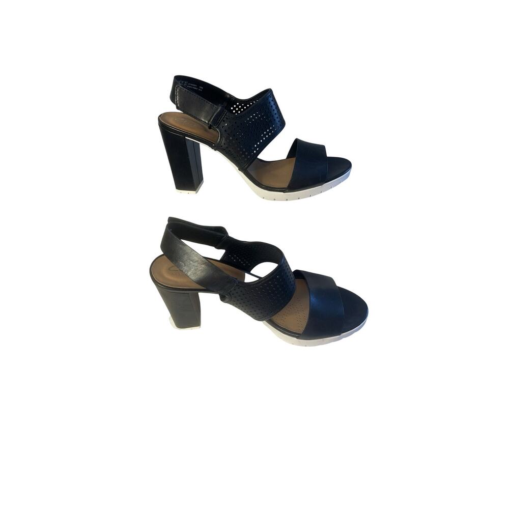 Clarks Pastina Malory Shoes Size 10W  Black Leather Sandals Ankle Strap Open NEW